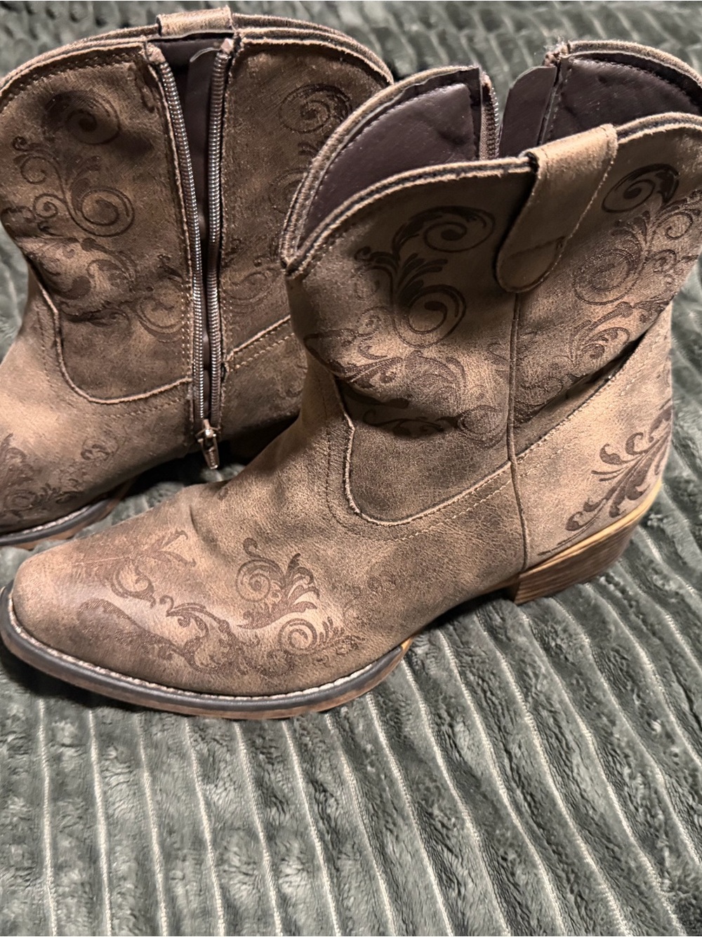 Roper Brown Embossed Western Ankle Boots